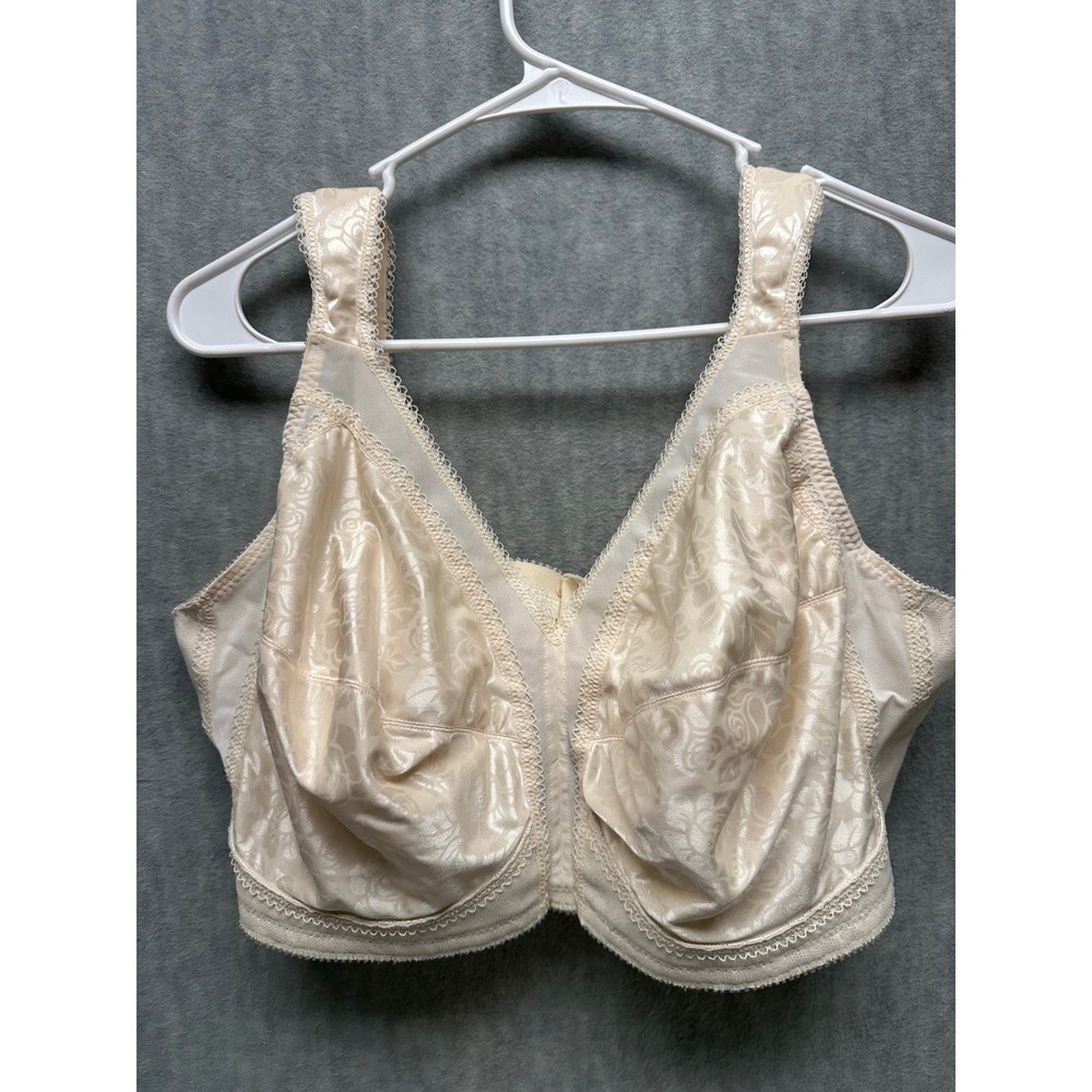 Playtex 18 Hour Bra 46D Cream Beige Floral Jacquard Wirefree 4693